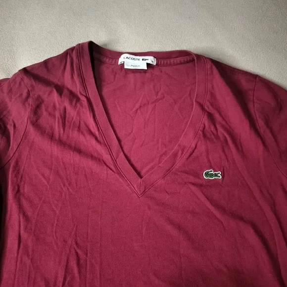 Lacoste Red Long Sleeve V-Neck Shirt - Picture 2 of 8